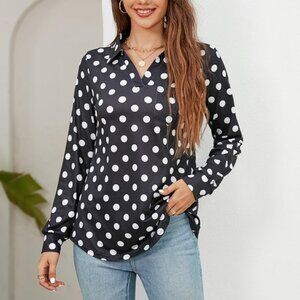 Women's Business Casual Tops Collared V Neck Polka Dot XXL‎